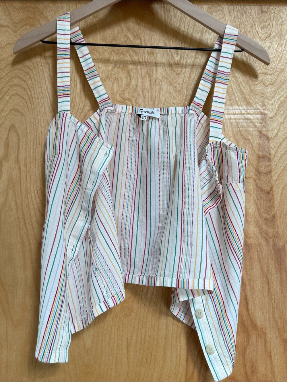 XXS Madewell Embroidered Textural Rainbow Stripe Button-Front Tank Pearl Ivory - Picture 3 of 8